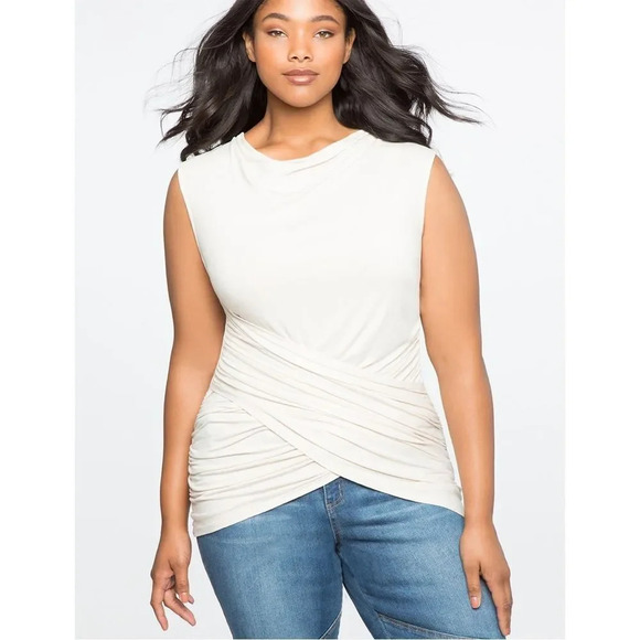 NWT ELOQUII Draped Wrap Front Ruched Red Sleeveless Top Blouse Shirt Size 14 NEW - Picture 3 of 12